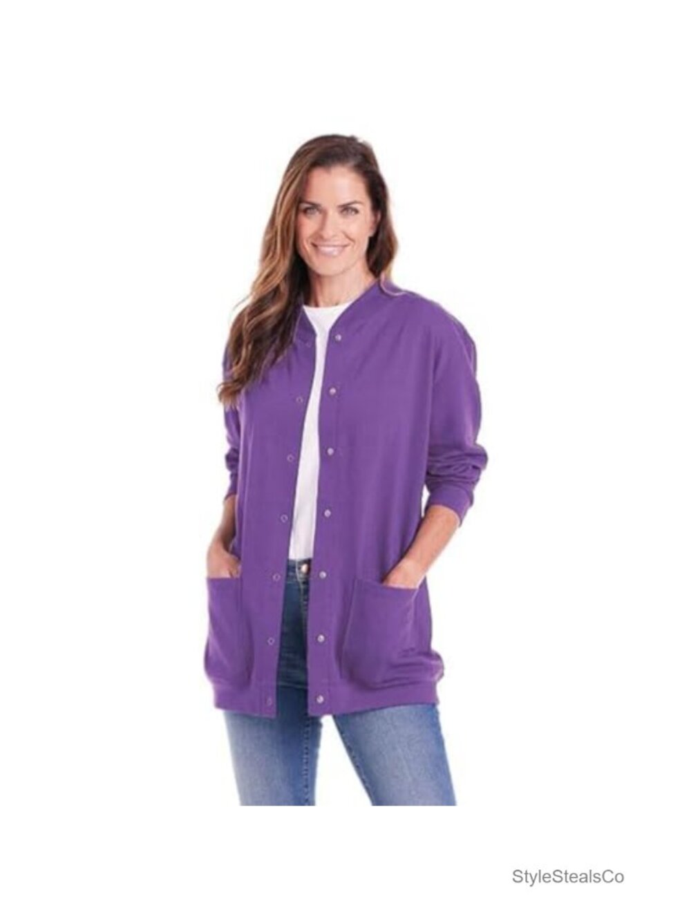 Women's Snap Front Fleece Jacket Cardigan Sweatshirt Long Sleeve